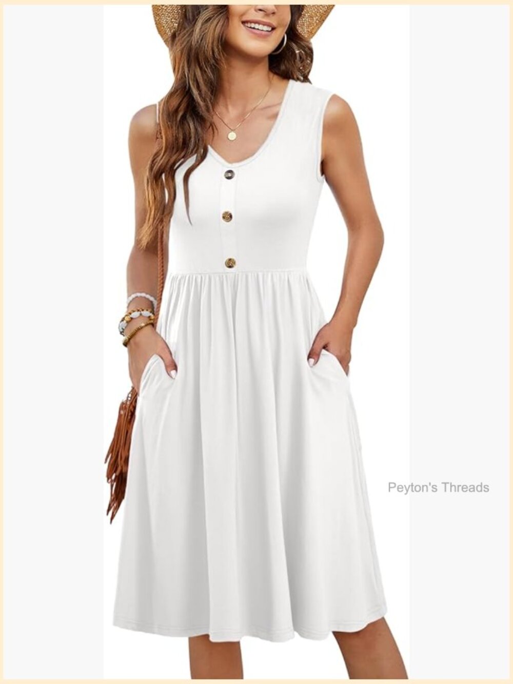 Sleeveless Swing Midi Sundress With Pockets - Casual Loose Fit